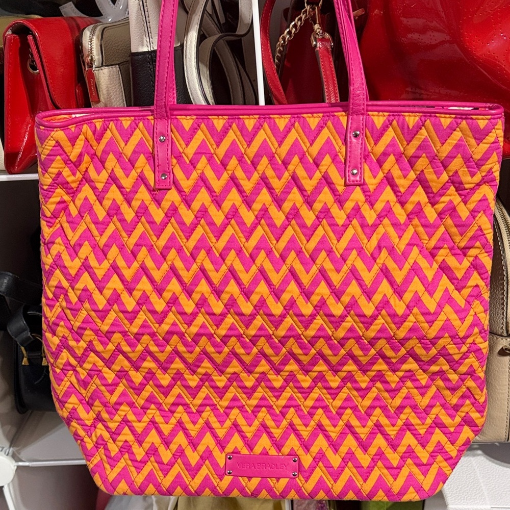 NWT Vera Bradley Pink and Yellow Chevron Quilted Tote